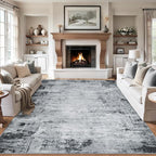 Area Rugs 9x12 Living Room - Washable Rug Modern Abstract Soft Large Neutral Non-Slip Carpet Indoor Floor Thin Carpets for Bedroom Dining Room Farmhouse Nursery Home Office Black