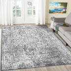 vivorug 8x10 Area Rugs, Stain Resistant Washable Rug for Living Room, Vintage-Inspired Grey Rug