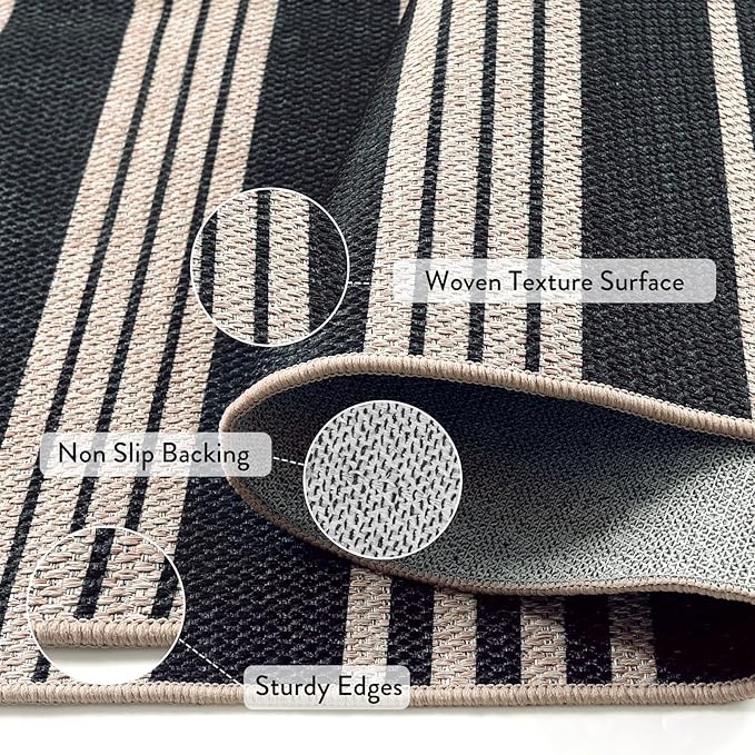 Lahome Striped Easy Jute Kitchen Runner, 2x8 Washable Indoor Outdoor Entryway Runner Rug, Farmhouse Non Slip Non Shedding Neutral Carpet for Hallway Porch Foyer