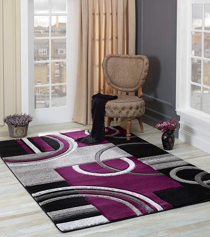 GLORY RUGS Area Rug Modern 2x7 Purple Soft Hand Carved Contemporary Floor Carpet with Premium Fluffy Texture for Indoor Living Dining Room and Bedroom Area