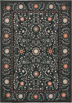 GarveeHome Boho 8x10 Area Rugs for Living Room, Floral Vintage Rugs for Bedroom with Soft Low Pile, Non Slip Stain Resistant Washable Rug 8x10 for Dining Room Black Large Carpet for Office Playroom