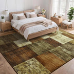 Tepook Modern Area Rug for Living Room, 4x6 Geometric Large Rugs for Bedroom, Washable Patchwork Rug Indoor Non-Slip Throw Carpets for Dining Room Office Farmhouse Home Decor, Brown