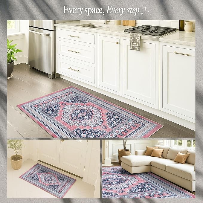 Fame Rugs Turkish Rug. Washable Vintage Oriental Antique Inspired Traditional Doormat Small Modern Area Rugs Luxury Entryway Entry Bedroom Bathroom Kitchen (399TN, 9' x 12')