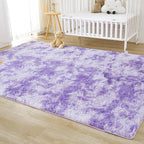 Andency Soft Area Rugs for Living Room Bedroom, 5x8 Fluffy Shaggy Bedside Rug, Non-Slip Large Shag Fuzzy Plush Carpets for Bedroom Kids Dorm Nursery Home Decor Aesthetic, Tie-Dyed Purple