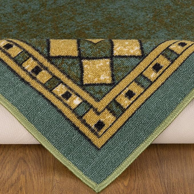 Antep Rugs Alfombras Modern Bordered 3x5 Non-Skid (Non-Slip) Low Profile Pile Rubber Backing Indoor Area Rugs (Green, 3' x 5')