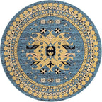 Unique Loom Taftan Collection Border Geometric Tribal Inspired Design Area Rug (8' 0 x 8' 0 Round, Light Blue/ Gold)