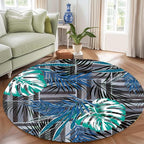 Round Area Rug 4ft - Abstract Palm Leaf Pattern, Non-Slip Machine Washable Low Pile Carpet for Bathroom, Living Room, Bedroom, Entryway, Durable Indoor Floor Mat