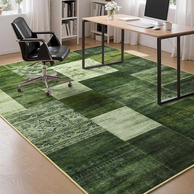 Tepook Modern Area Rug for Living Room, 6x9 Geometric Large Rugs for Bedroom, Washable Patchwork Rug Indoor Non-Slip Throw Carpets for Dining Room Office Farmhouse Home Decor, Green