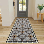 Classic Geometric Runner Rug, 2x7ft, Greek Key Print Runners Rugs, Vintage Moroccan Checkered Carpet, Cozy Short Pile No Crease Farmhouse Rugs for Living Room Laundry