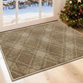 COSY HOMEER Plaid Door Mat 24" x 36",Dirt Trapper Entryway Rugs,Non-Slip Washable Farmhouse Doormat,Low Profile Welcome Mats for Paws Taupe