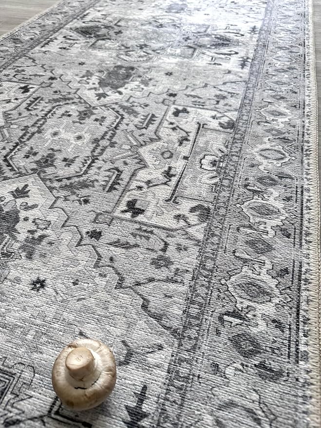 Fame Living Faded Oushak Rug, Turkish Vintage Floral Pastel Large Oversized Area Rugs for Living Room Dining Bedroom Kitchen Bathroom Nursery (848CrNv, 2' x 3')