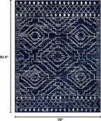 Wonnitar Moroccan 5x7 Blue Rugs for Living Room, Washable Geometric Tribal Bedroom Area Rug, Large Non-Shedding Soft Low Pile Stain Resistant Carpet for Den Kitchen Home Decor (Blue,5'x7')
