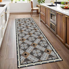 Classic Geometric Runner Rug, 3.3x7ft, Greek Key Print Runners Rugs, Vintage Moroccan Checkered Carpet, Cozy Short Pile No Crease Farmhouse Rugs for Living Room Laundry
