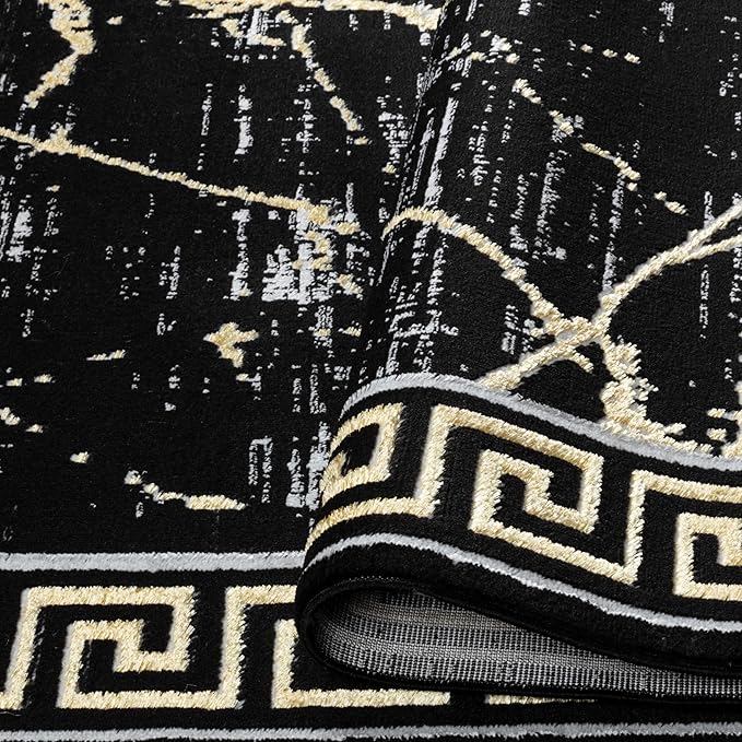 GLORY RUGS Area Rugs Marble 5X7 Black Gold Carpet Modern Abstract Rug Living Room Dining Bedroom Rug