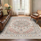 5x7 Area Rugs for Living Room Ultra-Soft Washable Rug Vintage Distressed Boho Area Rug, Non-Slip Retro Print Low Pile Stain Resistant Carpet for Bedroom Dining Room Kitchen Office