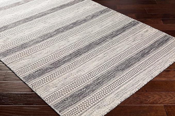 Mark&Day Wool Rugs, 4x6 Marvelle Global Medium Gray Area Rug, Black Ivory Carpet for Living Room, Bedroom or Kitchen (3'6" x 5'6")