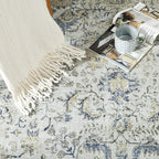 jinchan Area Rug 8x10 Washable Living Room Rug Vintage Indoor Large Floor Cover Retro Distressed Floral Country Boho Lightweight Non Slip Thin Carpet for Kitchen Bedroom Dining Room Office Blue