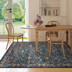 DUKINO 4x6 Rugs for Living Room, Lightweight Non Slip Washable Rug with Low Pile Design, Vintage Floral Non-Shedding Soft Carpet for Living Room, Bedroom, Farmhouse, Office, Bathroom, Dark Blue