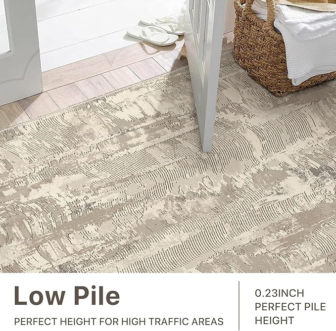 Washable Rug 3x5 Area Rug for Living Room Bedroom, Modern Abstract Throw Rug Indoor Floor Carpets Low Pile No Shed Non-Slip with Rubber Backing Dining Room Kitchen Office (Light Brown, 3'x5')