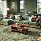 Green Rugs for Living Room - Boho 4x6 Area Rug Ultra Soft Vintage Rugs for Bedroom Playroom Decor, Low Pile Non-Slip Backing Throw Rugs Washable (Border Green