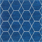 Unique Loom Trellis Frieze Collection Area Rug - Geometric (4' Square, Navy Blue/ Ivory)
