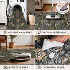 Large Entryway Rugs Indoor - 3x6 Washable Rugs for Kitchen Bedroom Beside Bed Door Mat Indoor Entrance with Moody Woodland Flowers, Non Slip Stain Resistant Low Pile