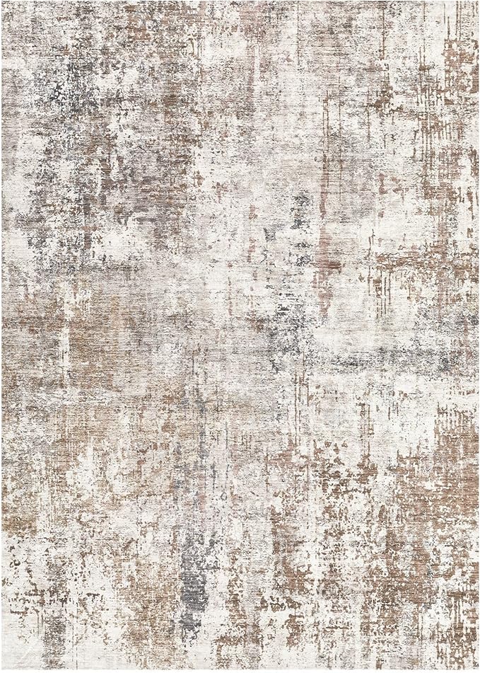 Area Rug Living Room Rugs - Washable Neutral Modern Abstract Soft Thin Rug Indoor Floor No Slip Rug Carpet for Bedroom Under Dining Table Home Office Decor - Brown/Grey/Red - 5x7