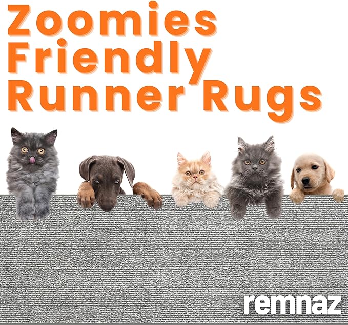21ft Runner Rug by Custom Size - Striped Grey | Non-Slip Rubber Backed | Washable & Pet Friendly | No-Fray Edge Finished