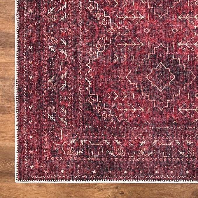 Bloom Rugs Washable Non-Slip 6' x 9' Rug - Dark Red Traditional Bordered Area Rug for Living Room, Bedroom, Dining Room, and Kitchen - Exact Size: 6' x 9'