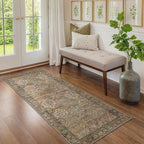 Bavni Kitchen Rug 2x5 Runner Rugs for Hallways Entryway, Washable Vintage Print Carpet, Ultra-Thin Chenille Low Pile Lightweight Rug with Non Slip Backing, Warm Taupe