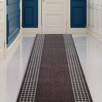 Custom Made Runner Rug for Kitchen Foyer Hallway Entry Choose Your Length 31 Inch Wide Geometric Checkered Design Brown Color (9 feet x 31 Inch)