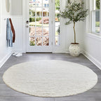 Nuloom Penelope Off-White/Ivory, 4' Round, Hand-Braided, Wool & Cotton, Soft and Textured, High Traffic, Stain Resistant, Easy Clean, Durable Area Rug for Bedroom, Living Room, Dining, Entryway