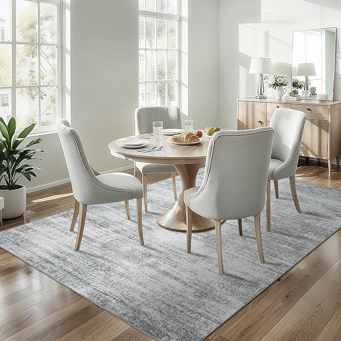 Gray Extra Large Rugs for Living Room Minimalist Aesthetic Abstract 9x12 Area Rug for Office Playroom Light Grey Low Pile Floor Covering Carpet with Non Slip Washable