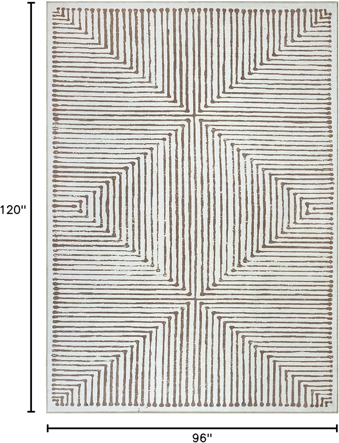 Bloom Rugs Washable Non-Slip 8' x 10' Rug - Brown Striped Area Rug for Living Room, Bedroom, Dining Room, and Kitchen - Exact Size: 8' x 10'