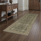 Hallway Runner Rug 2x6 Green Brown Vintage Washable Kitchen Carpet Traditonal Distressed Soft Non Slip Long Runner Retro Low Pile Thin Rug for Laundry Bedroom Entrance Bathroom