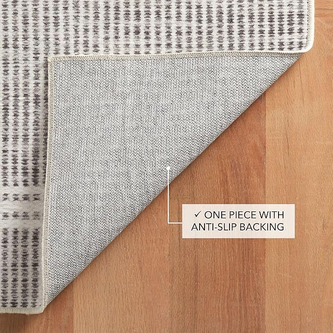 Dash and Albert Malta Grey Machine Washable Area Rug - 5' x 8' Grey Stripe Washable Accent Rug - Durable, High Traffic Areas Kitchen, Mudroom, Hallways