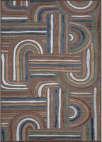 CAMILSON Indoor Outdoor Rug, Brown 6x9 Geometric Arch Striped Area Rugs for Patio and Home Areas, Easy-Cleaning Non-Shedding Living Room, Garden and Deck Washable Outside Carpet (6 x 9)
