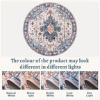 Tangsoo Vintage Round Rug 6ft, Washable Circle Rug, Non Slip Boho Round Area Rug,Low Pile Circular Rugs,Large Round Rugs Carpet for Livingroom,Bedroom,Nursery,Dorm,Office,Blue/Orange