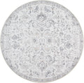 jinchan Kalen Round Rug 6ft Area Rug Washable Vintage Indoor Retro Floor Cover Distressed Gray Floral 6' Round Circle Boho Non Slip Thin Carpet for Living Room Dining Room Bedroom Kitchen Grey