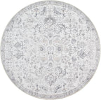 jinchan Kalen Round Rug 7ft Area Rug Washable Vintage Indoor Retro Floor Cover Distressed Gray Floral 7' Round Circle Boho Non Slip Thin Carpet for Living Room Dining Room Bedroom Kitchen Grey