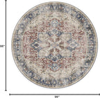 RUGGABLE Washable Vintage Area Rug – Kamran Royal Blue 8 ft Round, Stain-Resistant, Non-Slip – Large Machine Washable Rugs for Living Room, Bedroom, Hallway, Entryway & Office–with Cushioned Pad