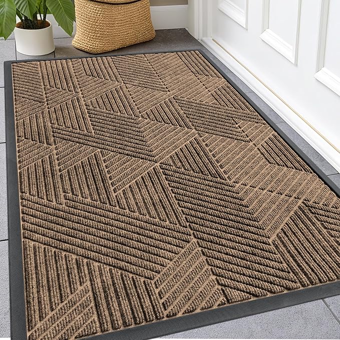 Kitinjoy Front Door Mat Outside Entrance, Sturdy Natural Dirt Trapper, Heavy Duty Rubber Doormat, Low Profile Non-Slip Backing, Easy Clean Floor Mat for Indoor Outdoor Entry, 47X32 Inch, Brown