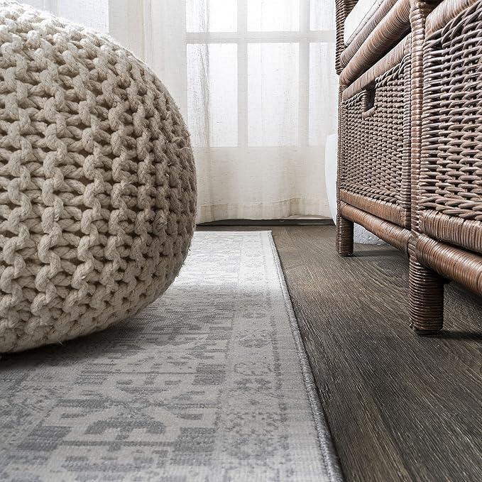 JONATHAN Y Modern Vintage Medallion Light Grey Runner Rug, 2x10, Country, Floral, Easy-Cleaning for Living Room, Bedroom, Kitchen, Pet Friendly, Non-Shedding (MDP108B-210)