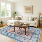 Fame Living Modern Oushak Runner Rug, Runners, Vintage, Turkish, Eclectic, Floral, Pastel, Washable, Long Runner Rugs for Hallway, Kitchen, Living Room, Bedroom, Kitchen, Bathroom, 2'5"x13'
