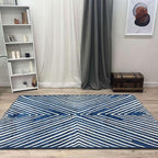 Alfa Rich 5x8 Geometric Navy Blue Off White Washable Area Rugs for Living Room Bedroom Cotton Rug