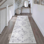 HUGEAR Washable Hallway 2x8 Runner Rugs Retro Grey Vintage Distressed Non Slip Stain Resistant Low Pile Neutral Throw Carpet for Bedside Kitchen Entryway Home Decor