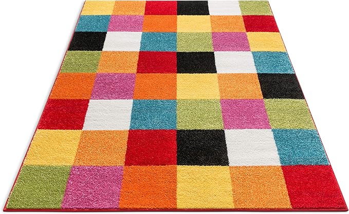 Well Woven Modern Rug Squares Multi Geometric 5' x 7' Area Rug Entryway Bright Kids Room Kitchn Bedroom Carpet Bathroom Soft Durable Area Rug