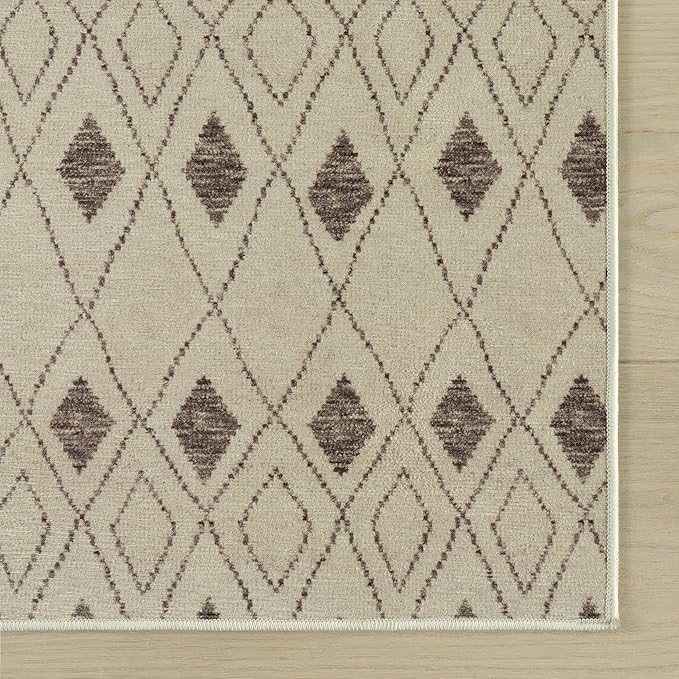 Dash & Albert Chandler Tan Machine Washable Rug, 2 X 3 Feet, Tan Geometric Pattern
