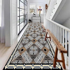 Abstract Black White Geometric Runner Rug, 4x10ft, Luxury Greek Key Rugs for Home Decorative, Greek Spiral Texture Home Decor Non Slip Rugs, Washable Soft Reduce Noise Mat for Bedroom