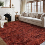 RUGSREAL Living Room Area Rug 9x12 Washable Rug Non-Slip Stain Resistant Modern Abstract Bedroom Rug Contemporary Throw Floor Carpet for Dining Room Solid Area Rug for Home Office, Red